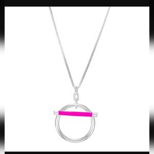 Nine West Silver Tone & Pink Toggle Pendant Necklace
